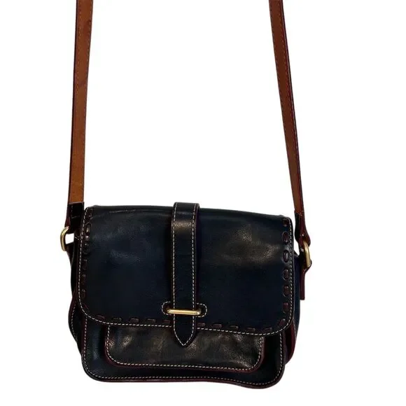 Dooney & Bourke Women's Crossbody Purse Black Leather/Brown Leather - Picture 3 of 14